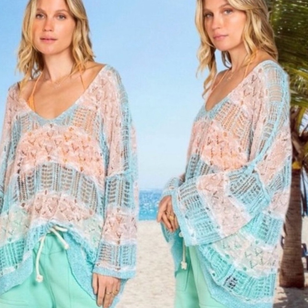 NEW! POL Crochet Top in Blue and Peach